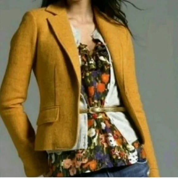 J Crew Mustard Gold Orange Wool Tweed Blazer Size 6 - Picture 7 of 7